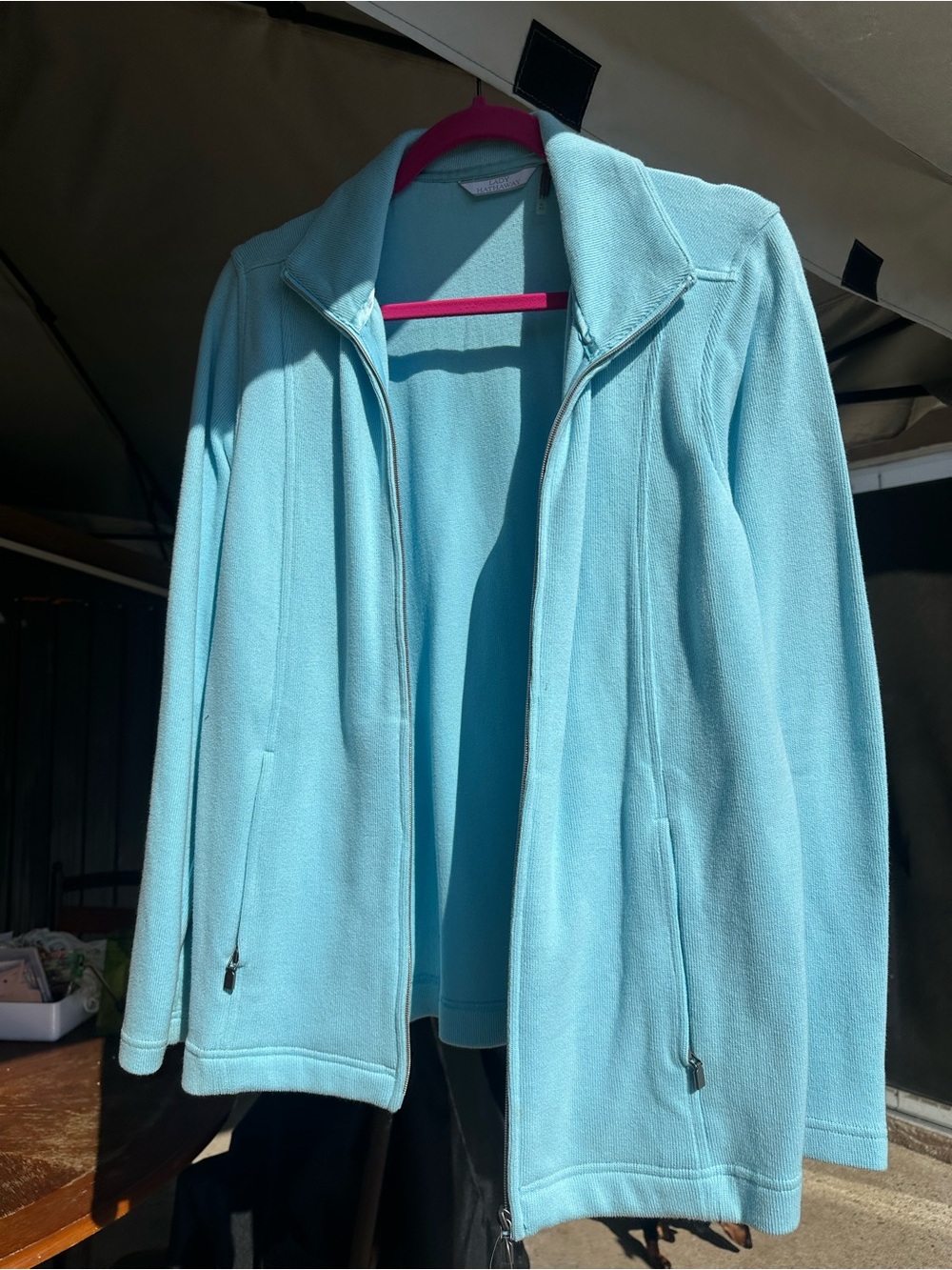 Women’s Light Aqua Zip-Front Puffer Fleece Jacket